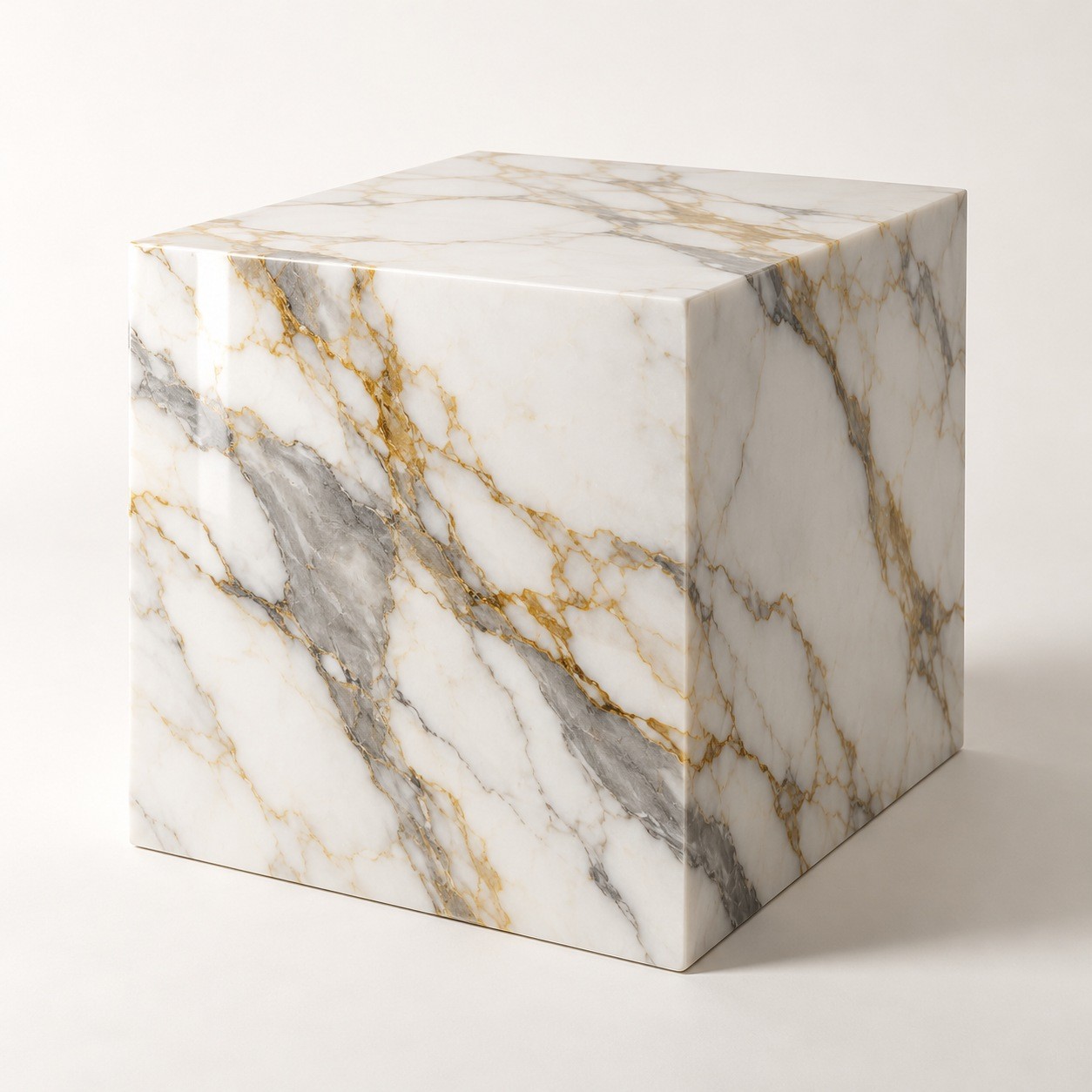 Atelier NEVA : cube en marbre blanc calacatta, 40 x 40 x 40 cm, photographie de produit
