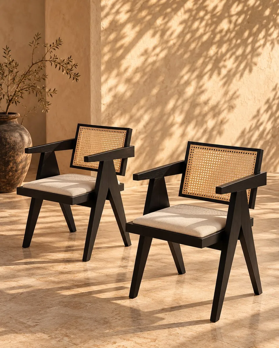Chaise Antiparos, Chaise cannée, bois noir