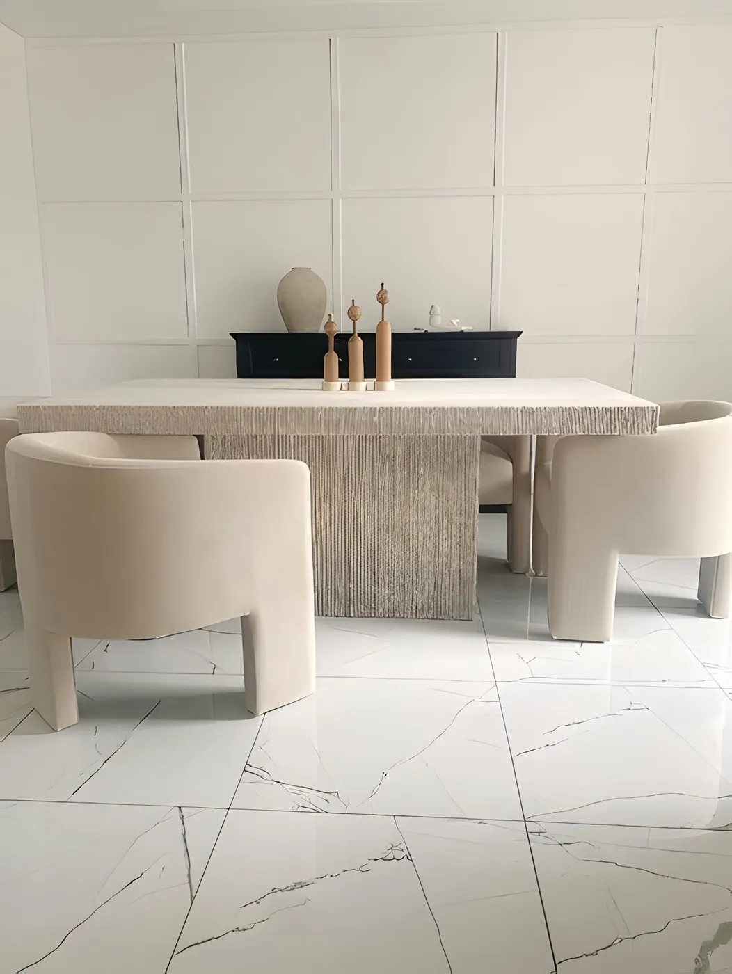 Table en travertin Amorgos, sur bloc central, vue 4