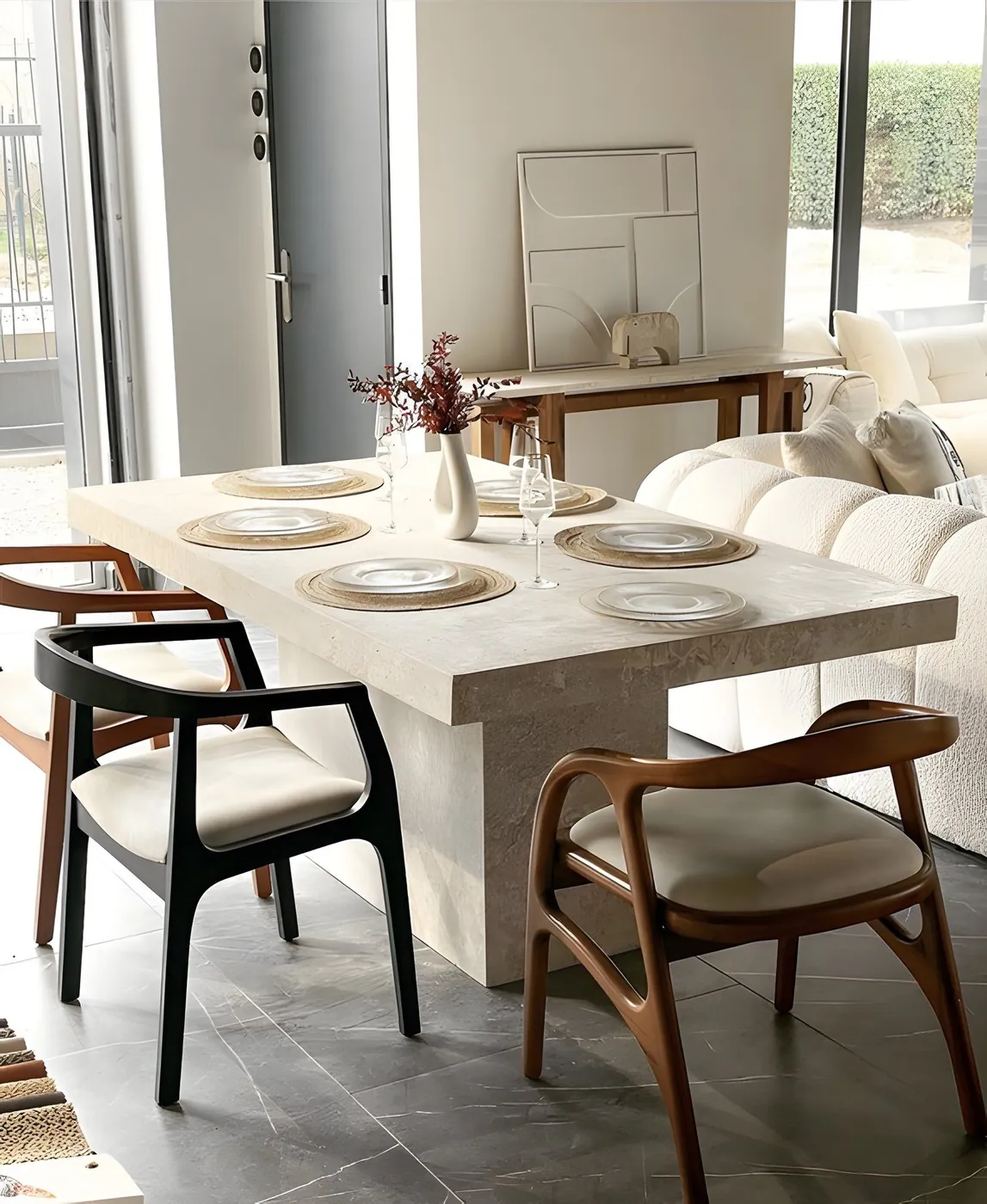 Table en travertin Délos, sur deux pieds en pierre, vue 6