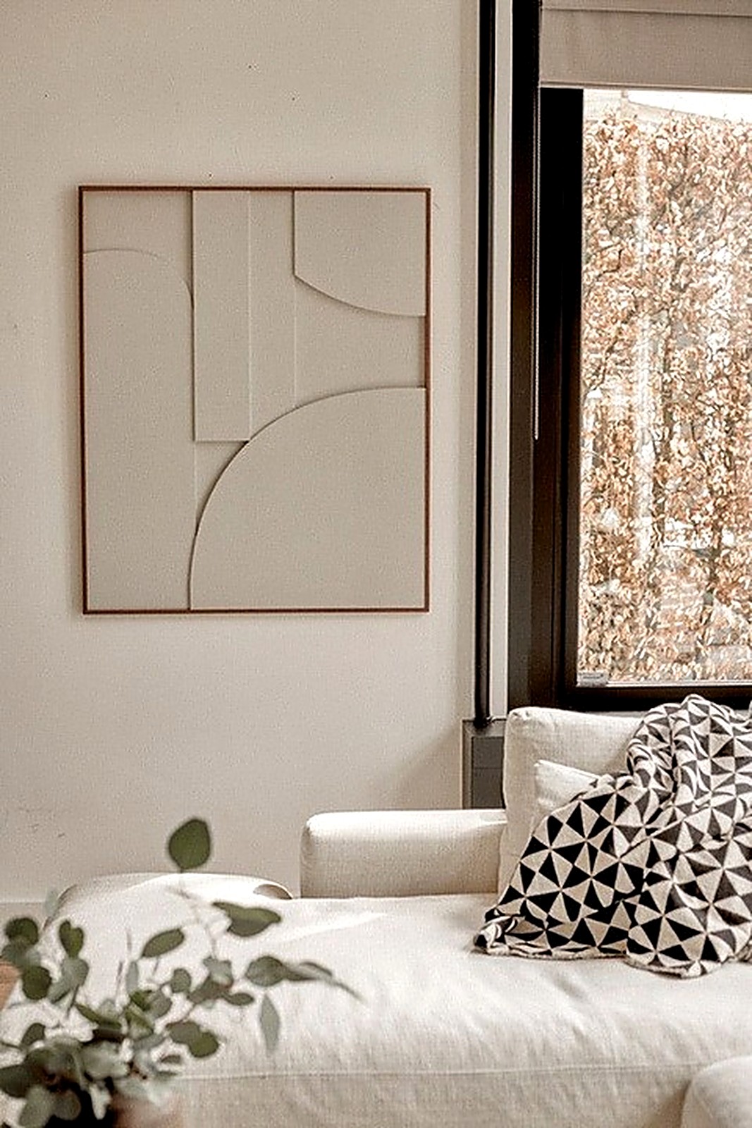 Atelier NEVA, relief paintings: relief painting above a sofa