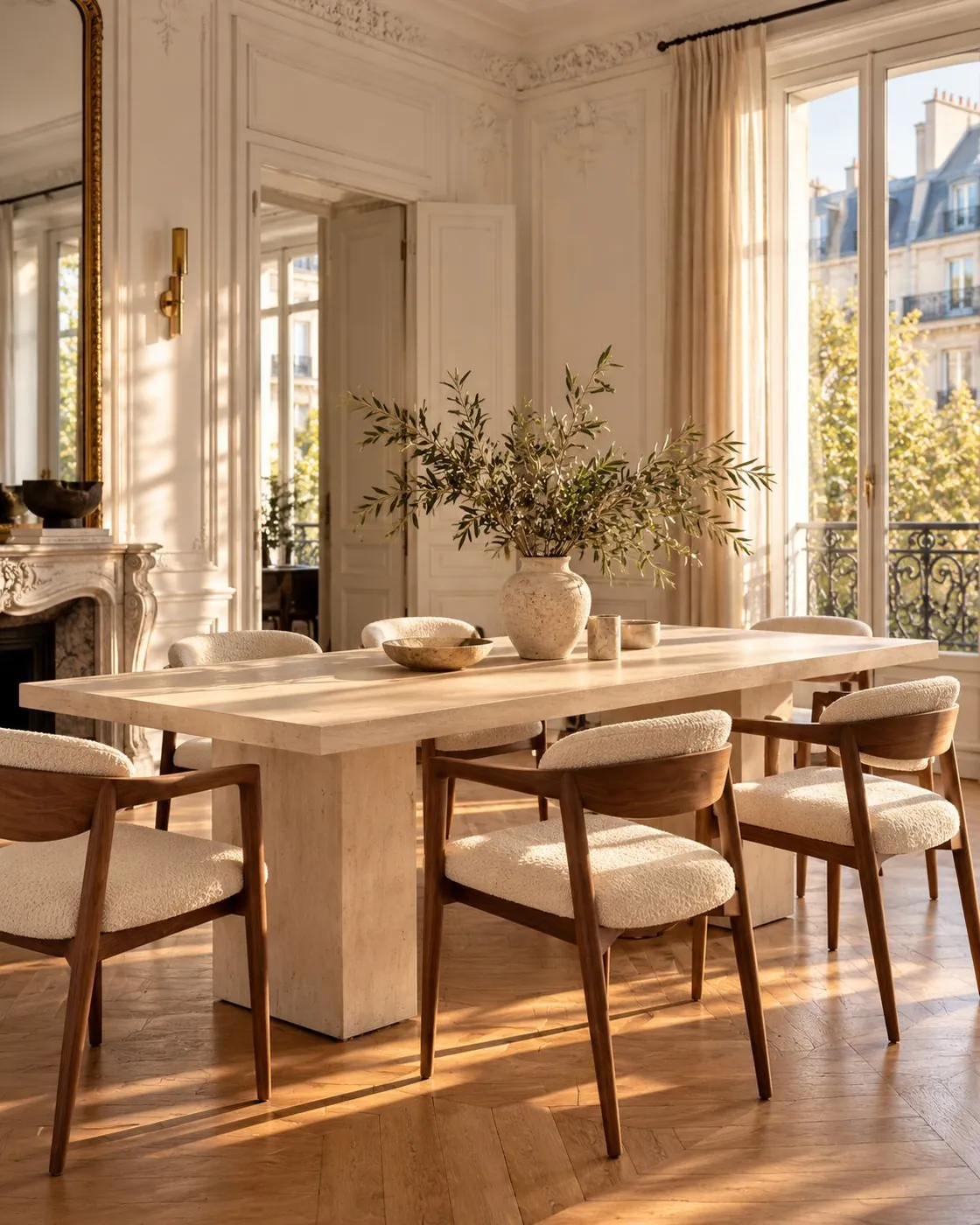 Table en travertin Délos, sur deux pieds en pierre, vue 2